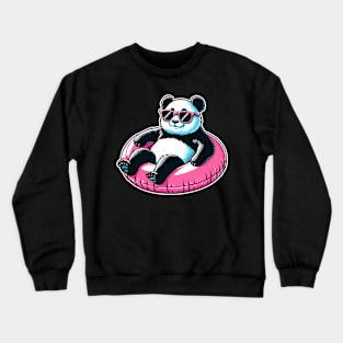 Pool Party Panda in Sunglasses on a Pink Float Funny Pool Panda Crewneck Sweatshirt